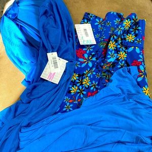 3 piece set! Lularoe Azure mid length flared skirt, Top, and Lindsay cardigan